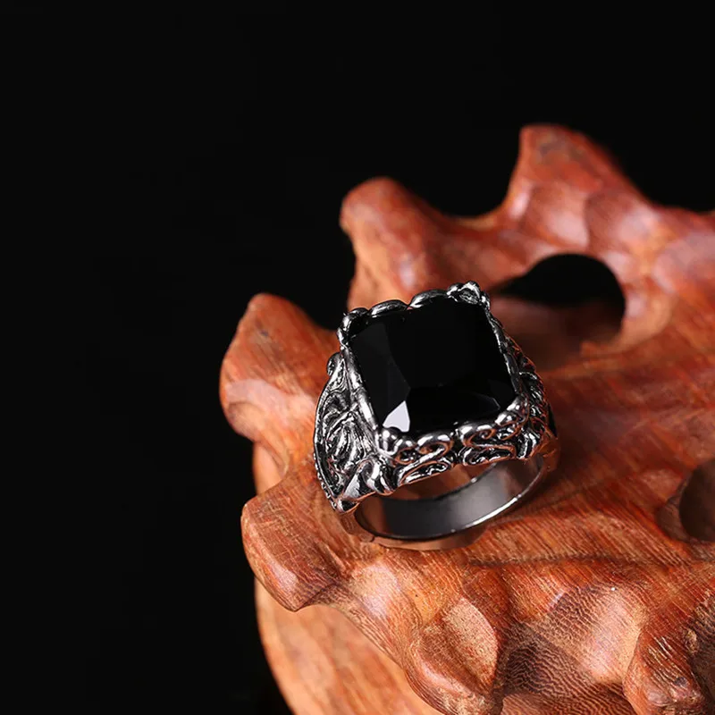 Инкрустированный Красный Циркон черный циркон квадратное кольцо мужская мода