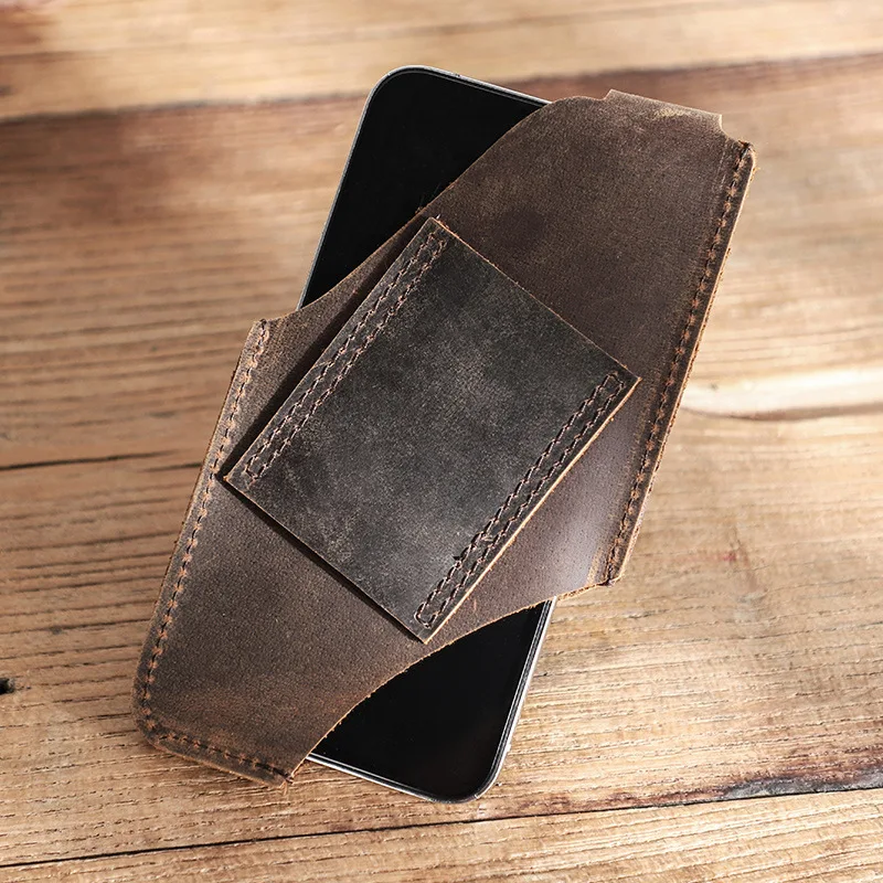 Мужская поясная сумка из натуральной кожи для мобильного телефона IPhone 12 13 Mini Pro Max