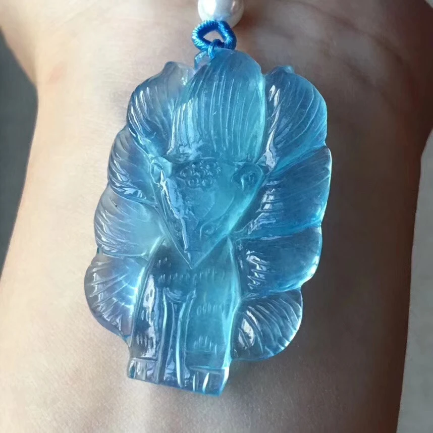 Подлинная Подвеска из натурального голубого ледяного аквамарина 42x28x6 мм