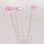 4 шт., стеклянные палочки ручной работы в форме Милого Розового сердца, розы, цветка
