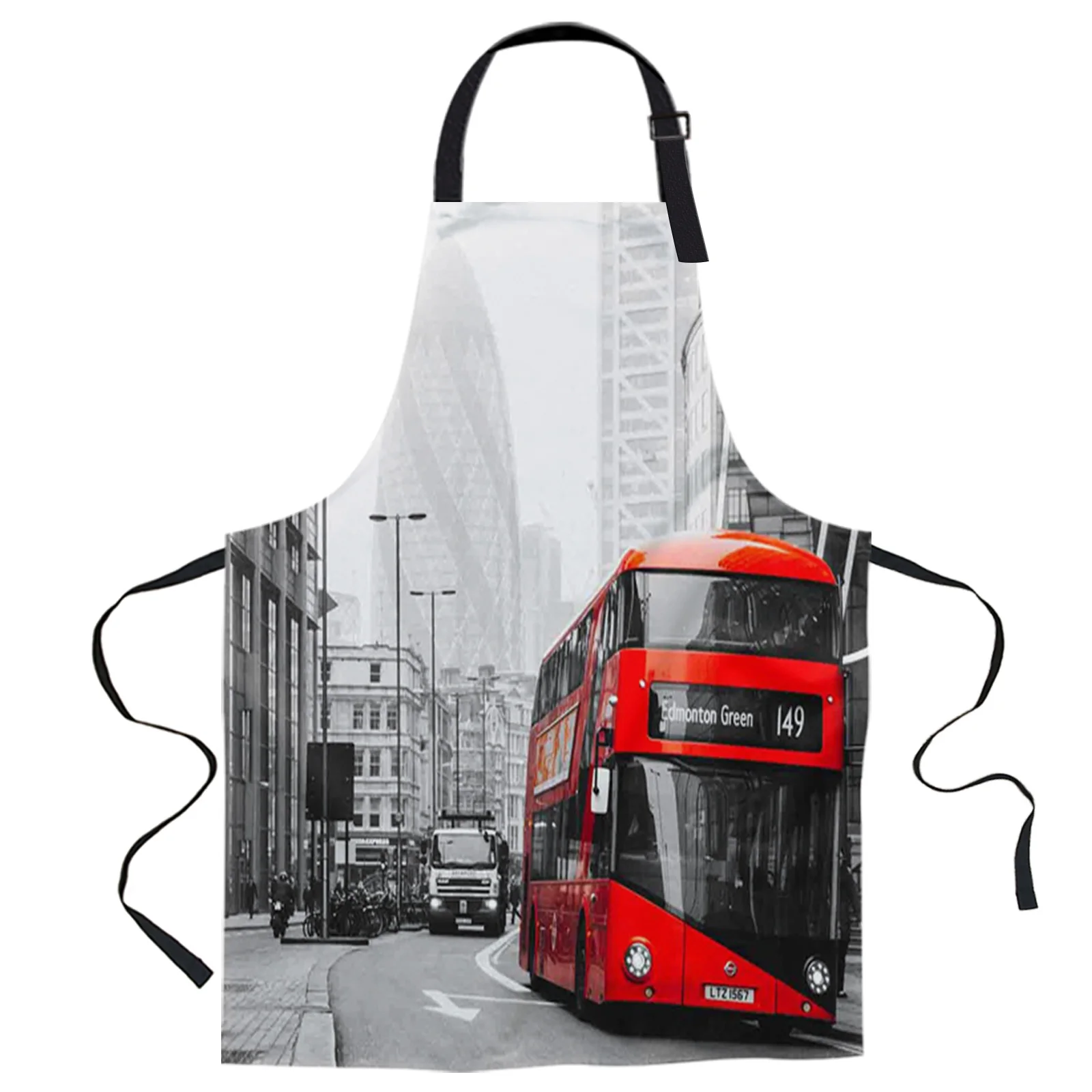 

London Street Red Bus Printed Kitchen Cooking Baking Aprons Canvas Sleeveless For Women Man Kids Home Delantal Cocina