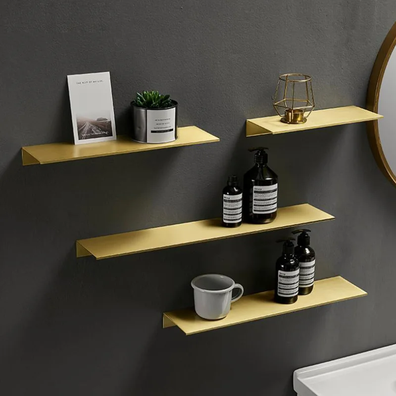 

Brushed Gold Metal Bathroom Shelf Wall Storage Rack Washstand Drilling Large Wall Shelf For Storage 30/40/50/60cm Length Holder