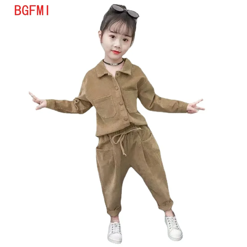 Новая одежда для девочек весенние комплекты рубашки с длинными рукавами + штаны
