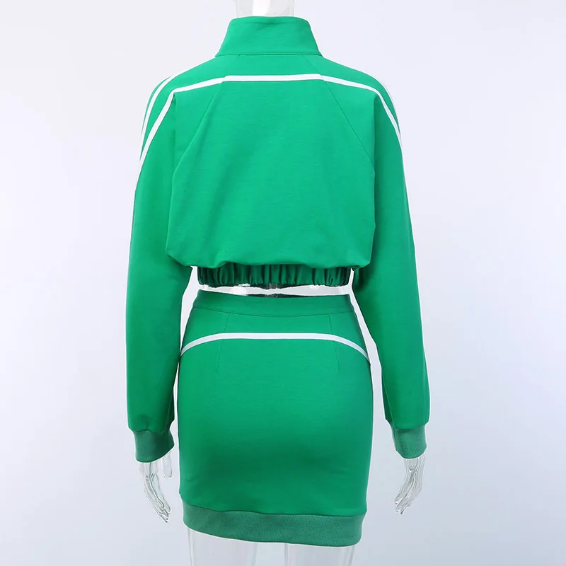 Уличная полосатая спортивный костюм на молнии Женский из двух предметов осенний