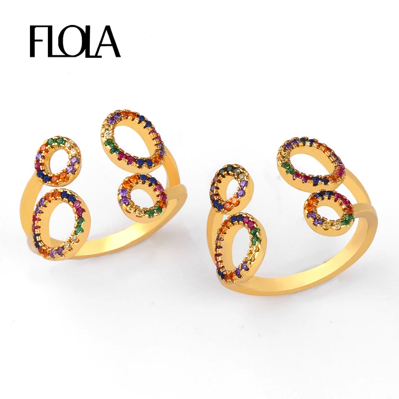 Женское кольцо с радугой FLOLA регулируемое разноцветное цирконием Золотое