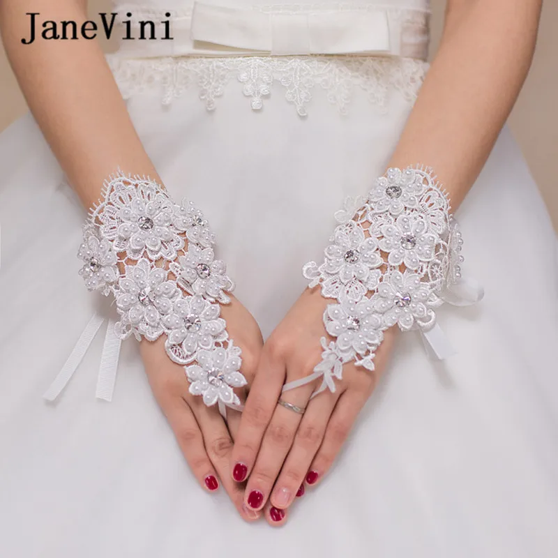 Элегантные белые короткие свадебные перчатки jaevini 2019 для невесты с бисером и