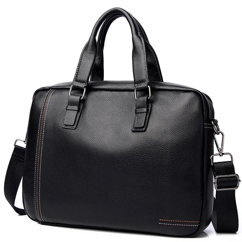 2021 New Luxury Cow Genuine Leather Business Men's Briefcase Male Brand Shoulder Bag Men Messenger Bag Striped Tote Computer Bag