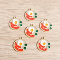 10pcs 2022mm breakfast charms for jewelry making enamel sausage fried egg food charms pendants necklaces earrings diy accessory