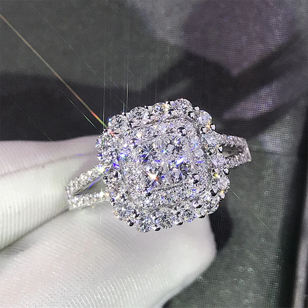 

Великолепное женское кольцо квадратной формы, сверкающее Сверкающее свадебное кольцо с микро-инкрустацией из кристалла и циркона, Свадебн...