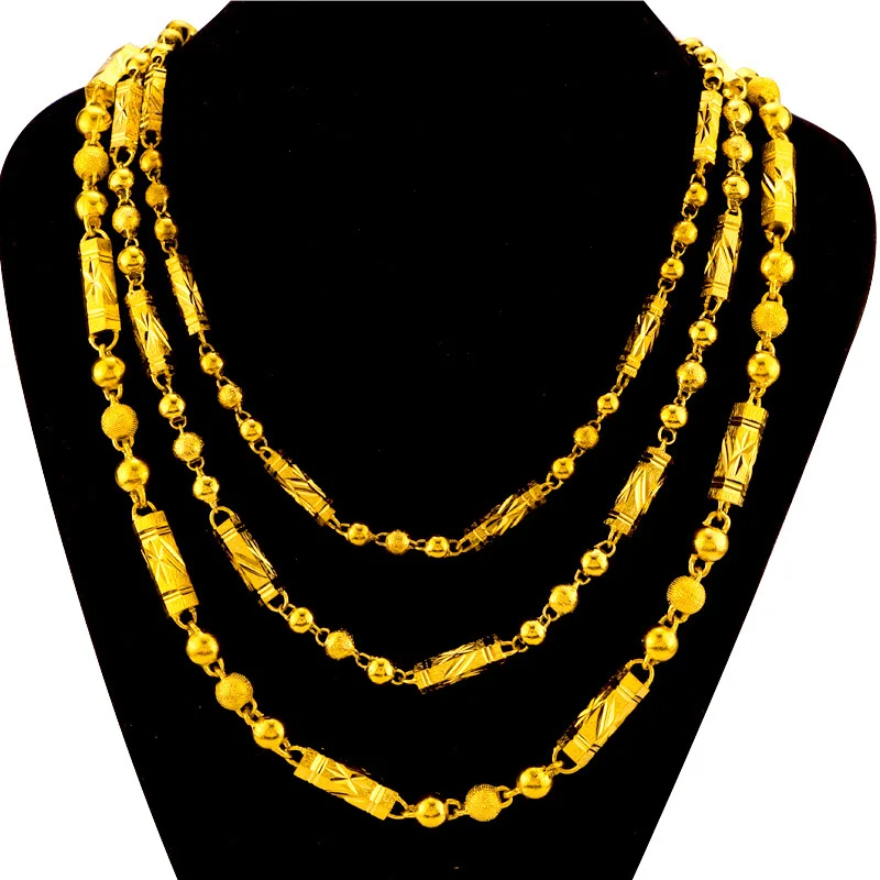 

Yellow Gold Plated Necklace For Men Buddhist Bead Necklace 60cm Hexagonal Bamboo Neck Chain Wedding Birthday Fine Jewelry Gifts