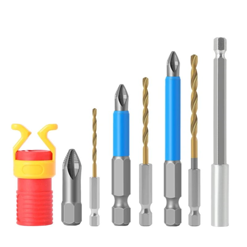 8PCS Magnetic Multifunctional Anti-skid Drill Bit Cross Drill Bit Tool Steel Pneumatic Drill Bit