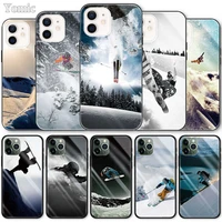 tempered glass case for apple iphone 12 mini 11 pro 7 x 8 xr xs max 6 6s plus se 2020 phone cover capa ski neige snowboard