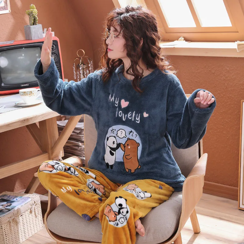 Теплые свитера с длинным рукавом трикотажные фланелевые пижамы зимняя женская