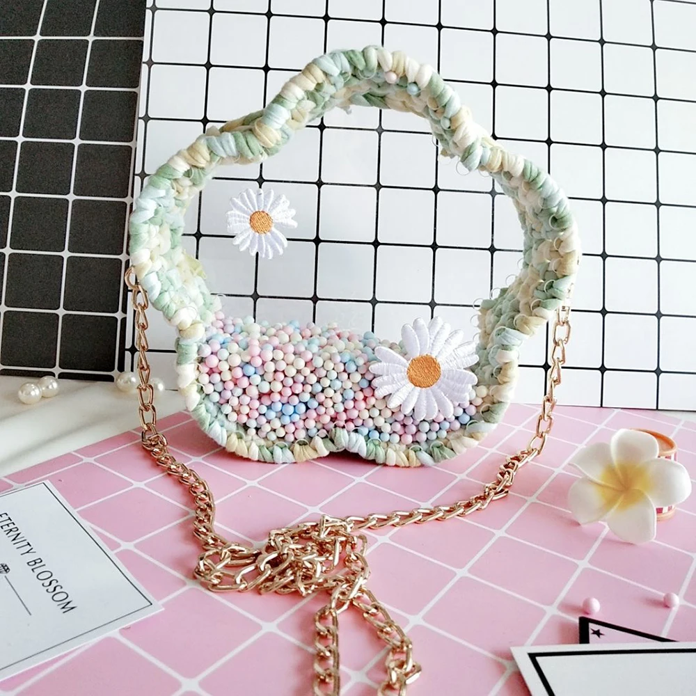 

1 Set Acrylic Flower Shaped Lovely Handmade Female Bag Diy Material Bag Small Daisy Wild Transparent Diagonal Bag Woven Bag