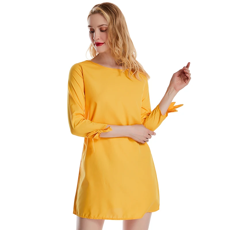 Модное осеннее однотонное платье свободного покроя с круглым вырезом 3/4 рукав