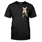 Хлопковая футболка CLOOCL с карманами, Милая футболка с принтом корги, мужские и женские рубашки, повседневные хлопковые черные футболки, топы