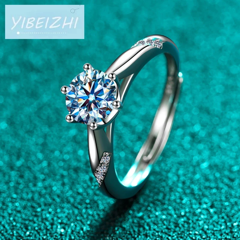 

pass diamond test 1ct blue moissanite ring 925 silver d color excellent round cut moissanite rings female classic jewelry