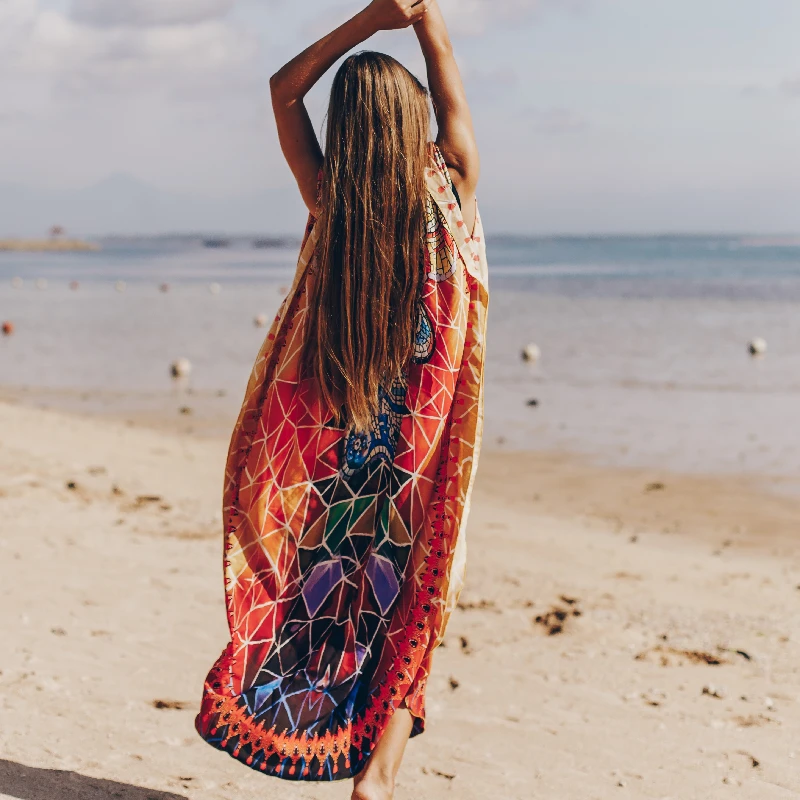 2021 быстросохнущее летнее Пляжное Платье макси с принтом в богемном стиле и