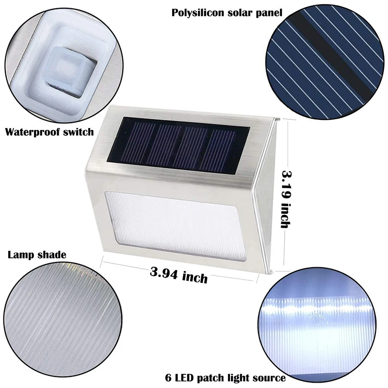 

Solar Deck Lights Bright LED Stair Lights Waterproof Stainless Steel Step Lights Outdoor Solar Lamp Patio Garden
