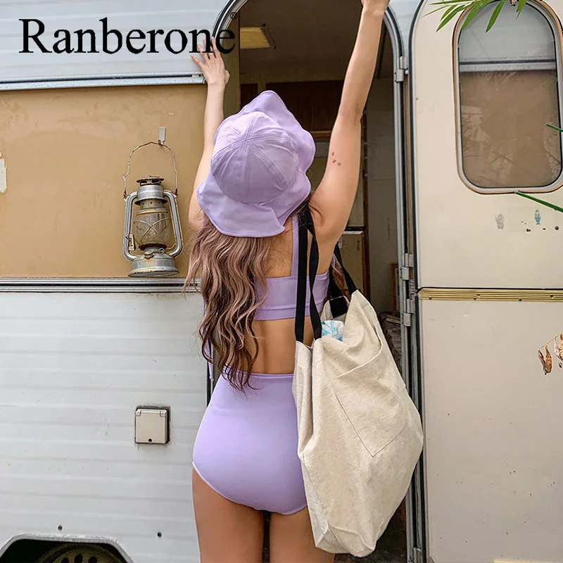 Ranberone Комплект из трех частей с разрезом женский купальник высокой талией