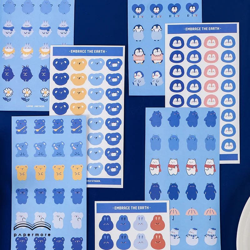 2 листа наклейки в виде милых мультяшных пингвина коала медведя