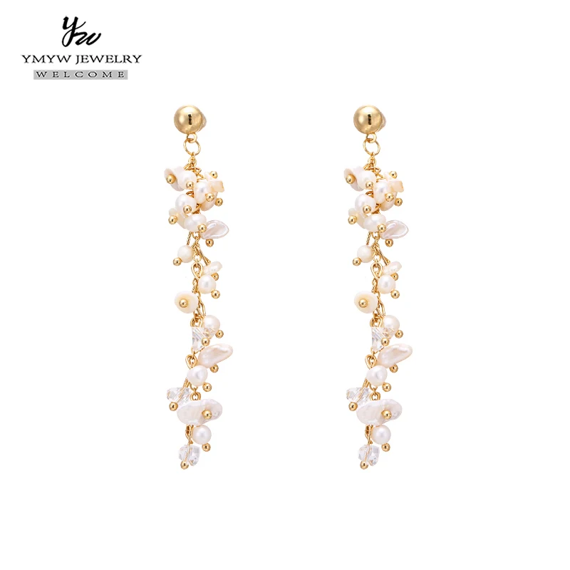 YMYW длинные серьги с натуральным пресноводным жемчугом Роскошные изысканные