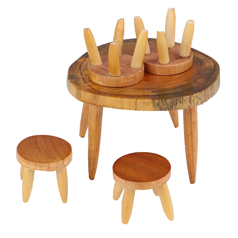 

5PCS/1Set Wooden Table Chair Miniature Craft Dollhouse Landscape Furniture Toy Dining Room Kitchen Decor Children Gift Wholesale
