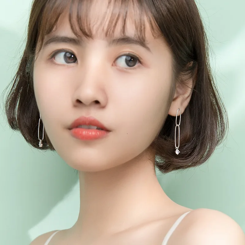 

Real. 1pair 925 Sterling Silver Fine jewelry White/Gold OPEN double Oval Locked Geometric dangle earrings zirconia GTLE2842