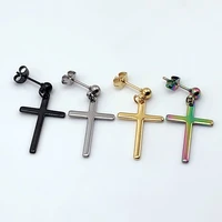 1 pc minimalist dangle cross huggie pierced drop earrings for men women colorful stainless steel fashion ear jewelry gifts