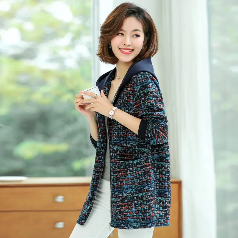 

New 2021 Spring Autumn Jacket Casual Women's Coat Mid-Length Korean Loose Hooded Coats Hoodie Female Outerwear Tops High Quality