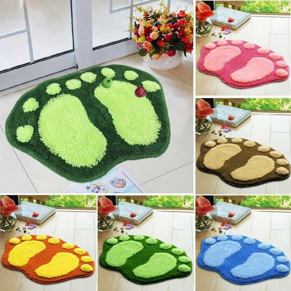 Soft Floor Carpet Knitting Wool Big Feet Pattern Bedroom Anti-slip Mat Brown | Дом и сад