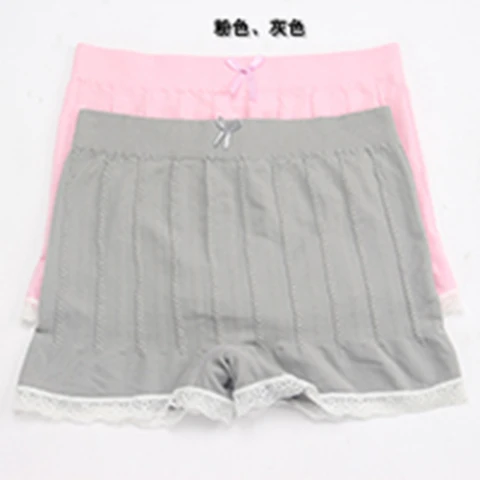 Pink grey 2 шт., женские летние защитные штаны, ребристые кружевные бесшовные сексуальные под брюки, хлопковые трусики под юбку, шорты, Tangas - Цвет: Pink grey