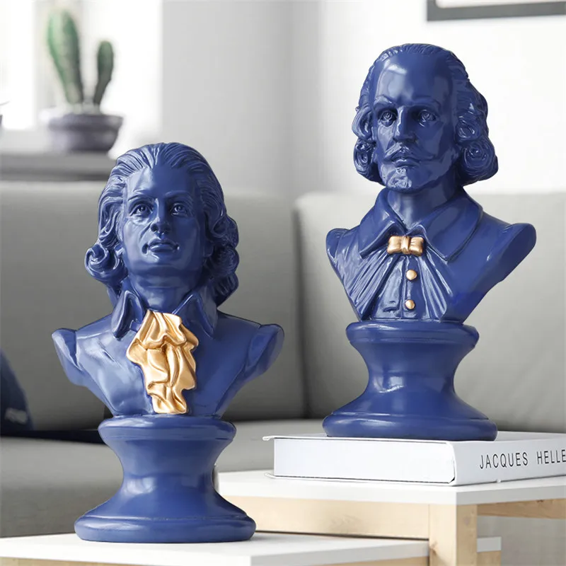 

European Style William Shakespeare Mozart Head Portraits Resin Sculpture Decoration Living Room TV Cabinet Figurines X3141