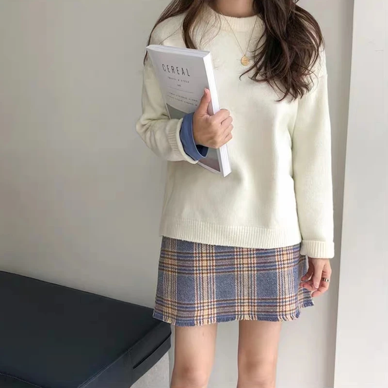 Мягкий Вязаный женский свитер Flectit в Корейском стиле с длинным рукавом и круглым