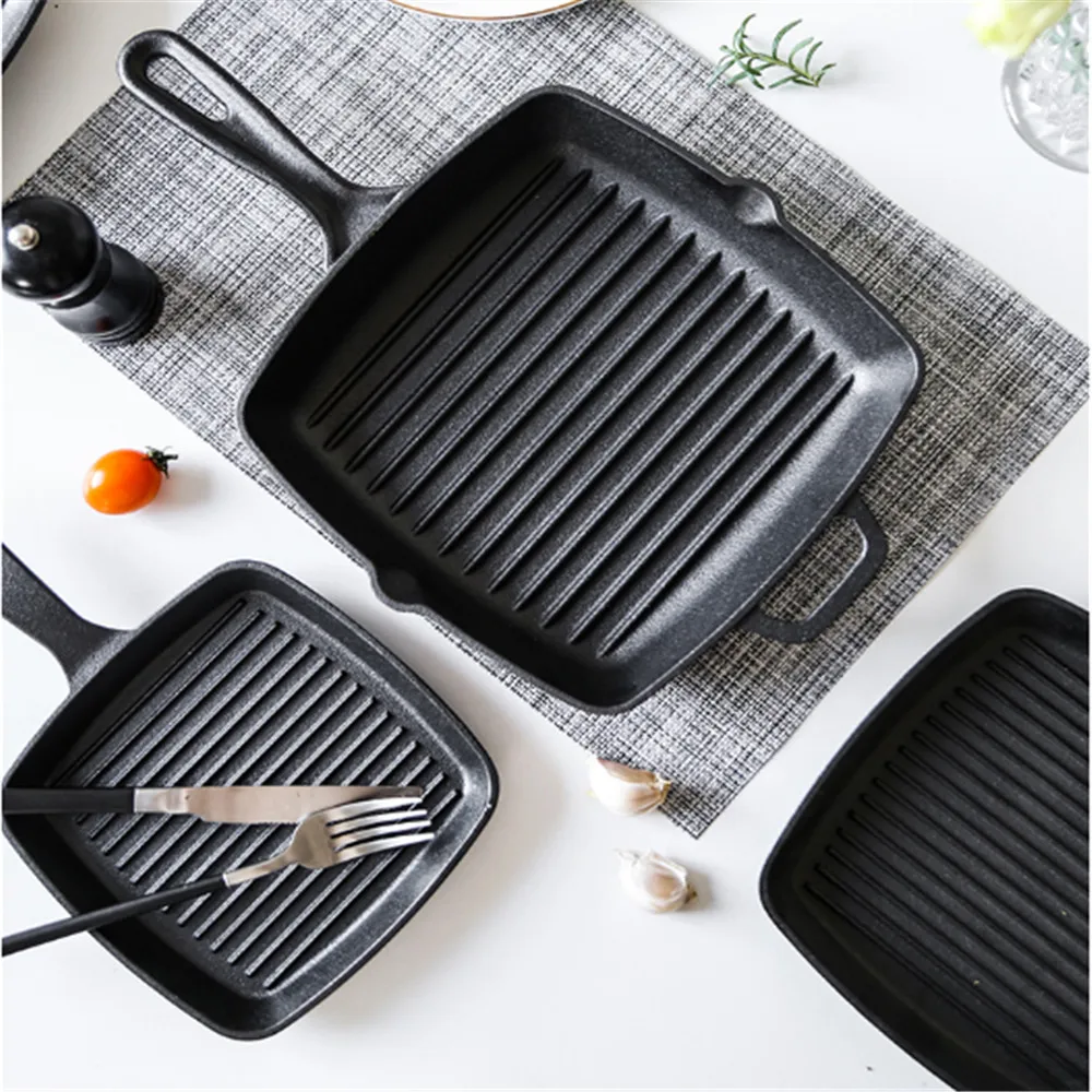 

Pan Cast Iron Cauldron Steak Skillet Grill Pan Gas Stoves Non-stick Frying Pans Home Garden Wok Pan Stripe Thick-bottomed Pans