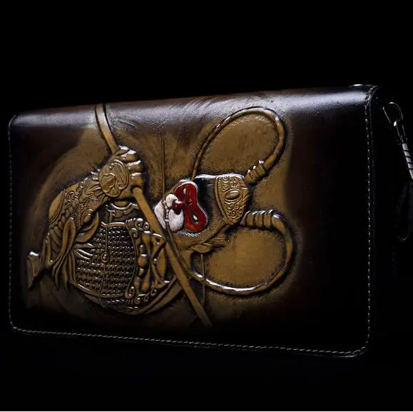 

Unique men's Wallet long manual zipper wallet Antique Chinese style leather Journey the West Great Sage Equal to Heaven Sun