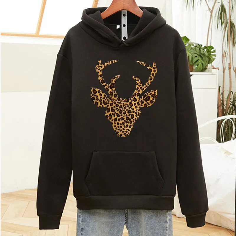 

Женские свитшоты в стиле хип-хоп с принтом головы оленя и леопарда, теплые флисовые толстовки большого размера с длинным рукавом, топы, сезо...