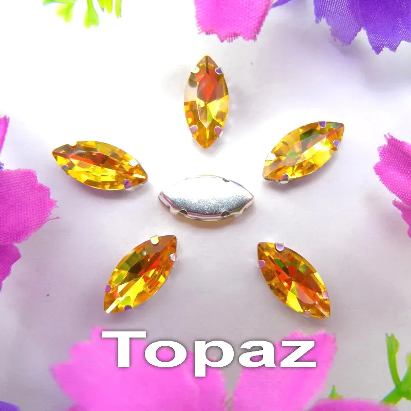 A17 Topaz Стеклянные кристаллы, серебряные когти, 8 размеров, красивые цвета, конский глаз, Наветт, маркиза, форма, пришитые стразы, бусины, Аппликации, сделай сам - Цвет: A17 Topaz