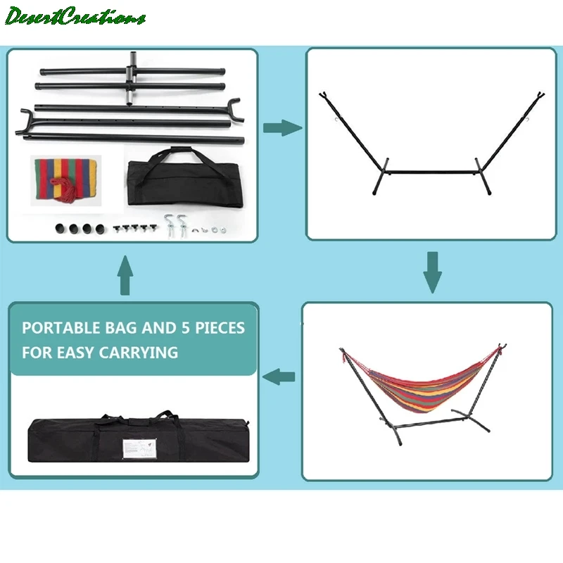 

Hammock Set Classic Hammock With Stand For 2 Person- Indoor Or Outdoor Use-with Carrying Pouch-Powder-coated Steel Frame