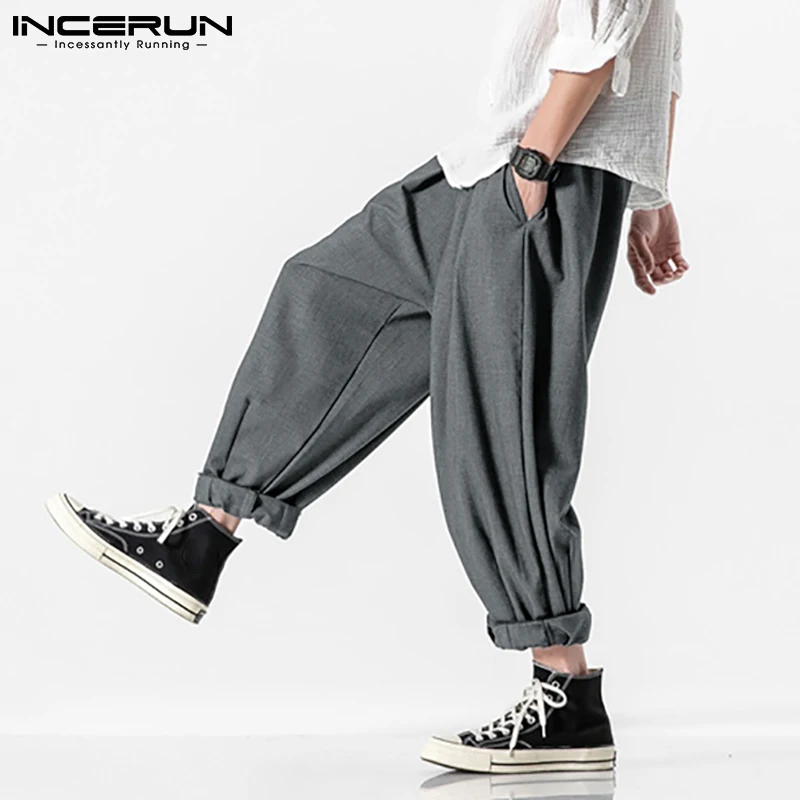 

INCERUN 20201 модные льняные Слаксы Pantalones горячие продажи простые Новые мужские свободные однотонные удобные повседневные уличные брюки