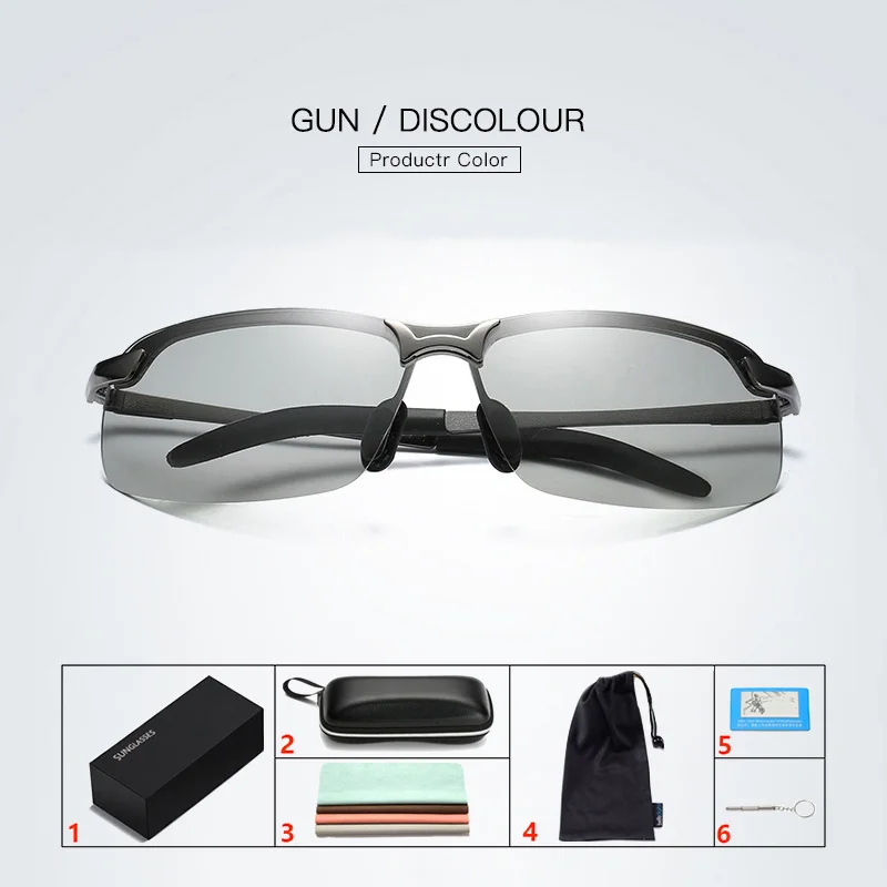 Gun Frame Set YHD36 фотохромные солнцезащитные очки мужские поляризованные солнцезащитные очки женские спортивные очки UV400 очки для вождения с очками чехол - Цвет линз: Gun Frame Set