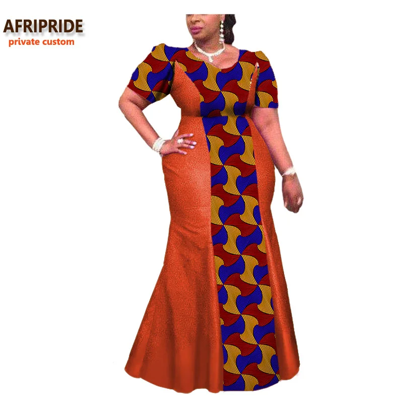 Африканское платье для женщин AFRIPRIDE индивидуальное традиционное женское платье длиной до щиколотки с коротким рукавом чистый хлопок A722571 - Цвет: 543J