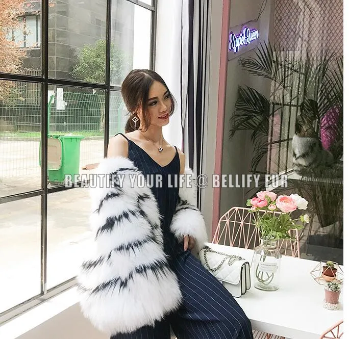 

New Lauching Luxury Plush Women"s Natural fox fur knitted Coats and jackets Female fur outerwear