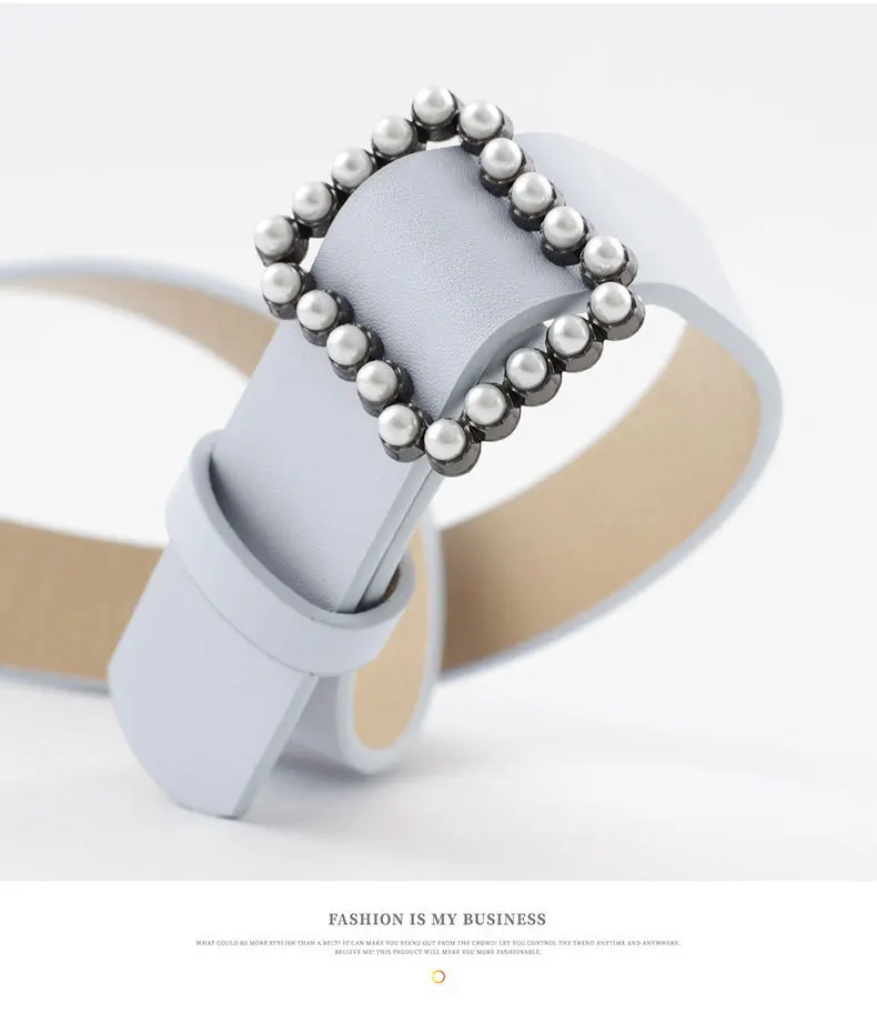 

New Wide Leather Waist Strap Belt High Quality Women Pearl Square Pin Metal Buckle Belts Woman Belts For Jeans