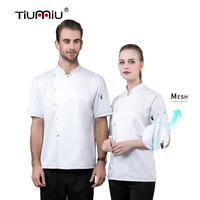 chef jackets unisex short sleeve chef cook shirt breathable mesh restaurant kitchen work wear men women food service tops