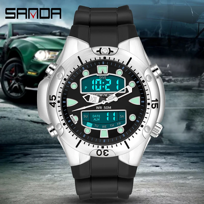 SANDA brand new sports multifunctional electronic watch outdoor waterproof watch male and female student quartz watch orologio u