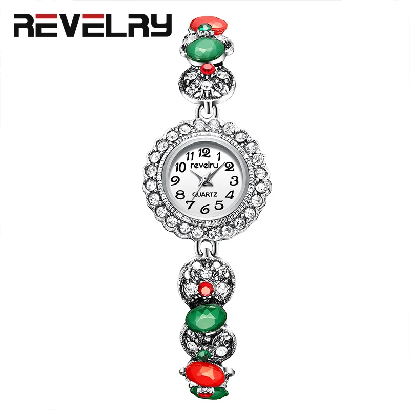 Часы женские цветные кварцевые с браслетом украшенные драгоценными