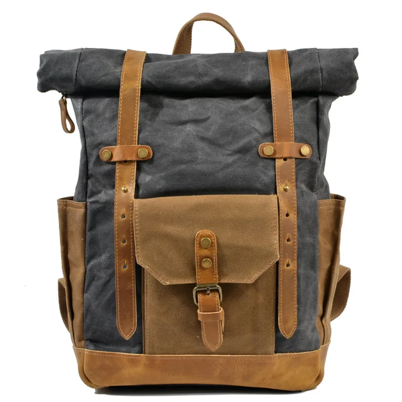 

Водонепроницаемый холщовый рюкзак для мужчин, дорожная школьная сумка для ноутбука, Удобный вместительный ранец на плечо в винтажном стиле