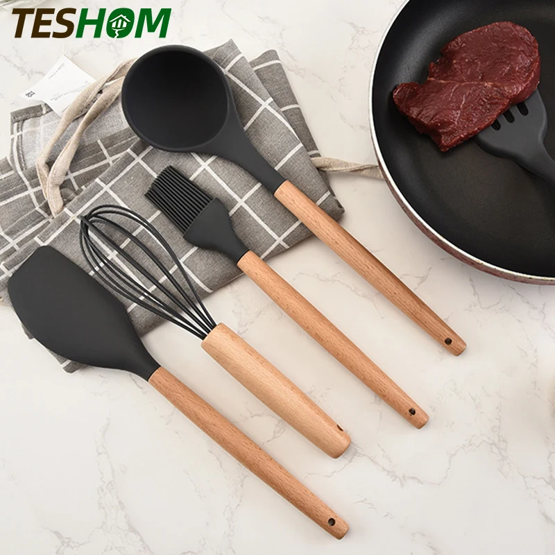 Набор посуды из черного силикона термостойкие антипригарные Инструменты для