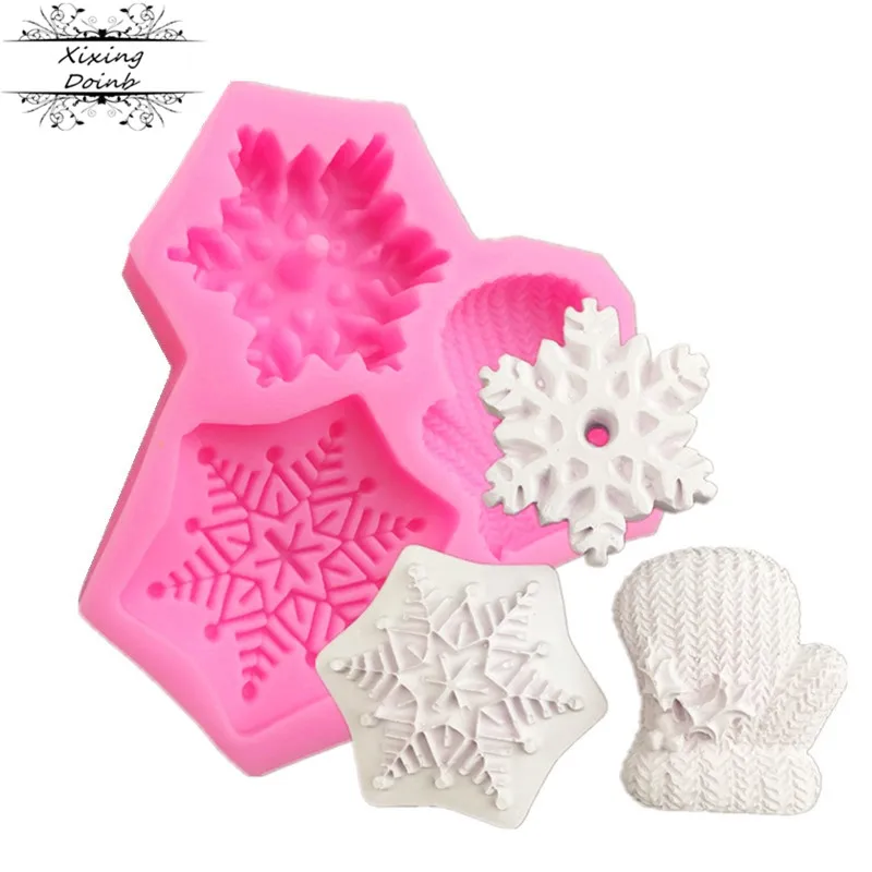 

Рождественские перчатки в форме снега, шерстяная текстура, шоколадные конфеты, 3D силиконовая форма, украшение для торта, технические кухонн...